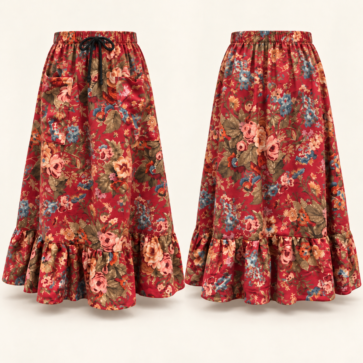 Scarlet Rose Garden Ruffled Maxi Skirt