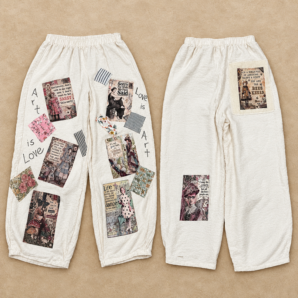 Patchwork pants social media post
